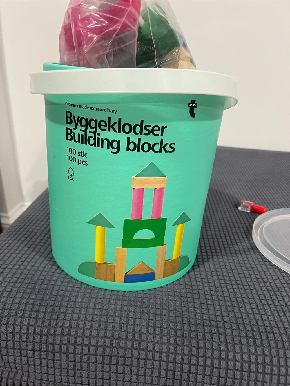 Building Blocks Set in Mint Green Bucket